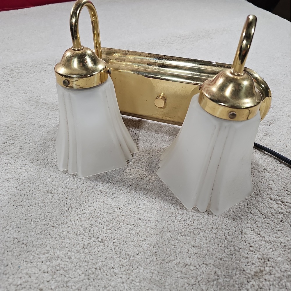 2 Bulb Brass Light Fixture w/Milk Glass Shades